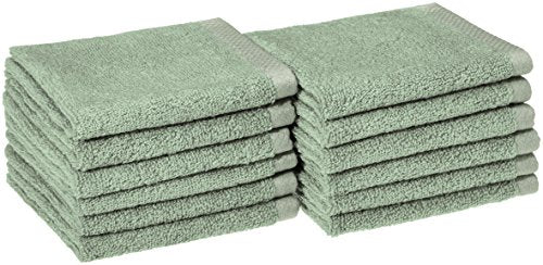 Amazon Basics 100% Cotton Quick-Dry Washcloths, Seafoam Green, 12-Pack
