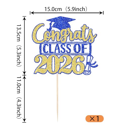 Congrats Class of 2026 Graduation Cake Topper - Blue & Gold