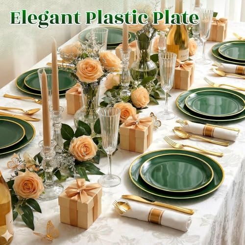 Green Gold Disposable Dinnerware Set for 50 Guests - 350PCS