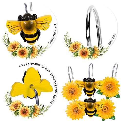 Whaline 12Pcs Shower Curtain Hooks - Bee & Sunflower Designs