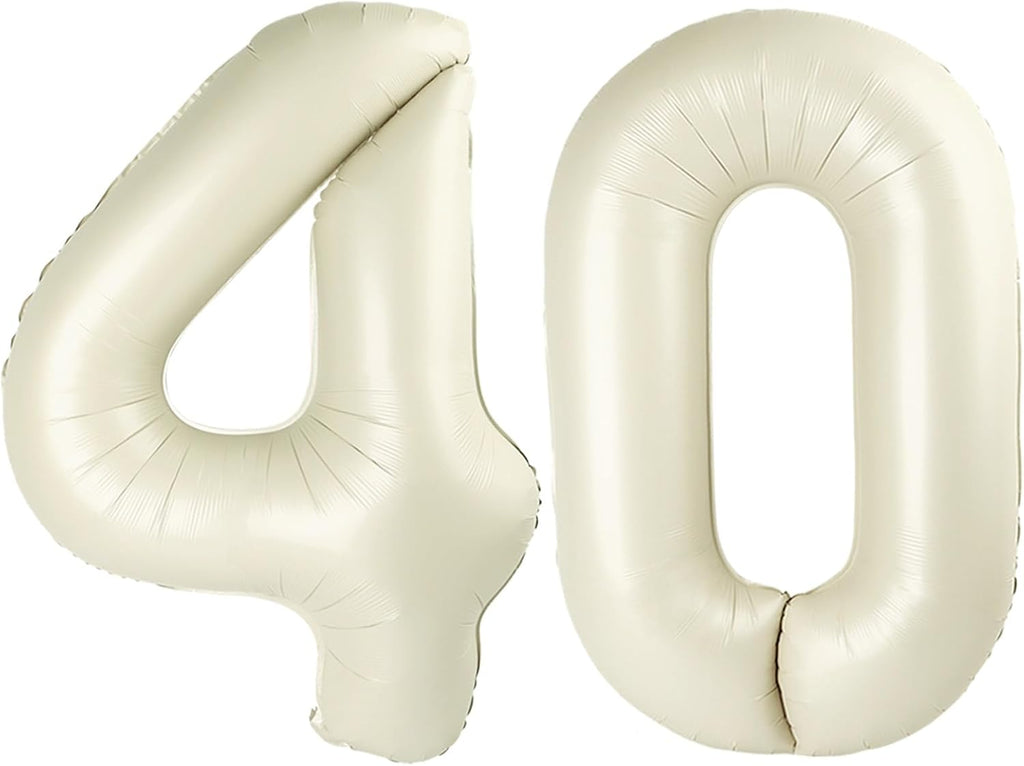 40-Inch Cream Number 40 Balloons - Large Foil Decorations for 40th Birthday & Engagement Celebrations