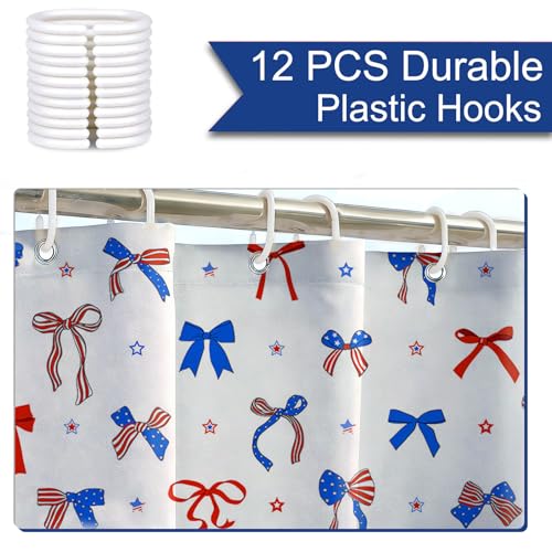 Mocsicka 4th of July Patriotic Shower Curtain, Stars and Bows, 72x72 Inch