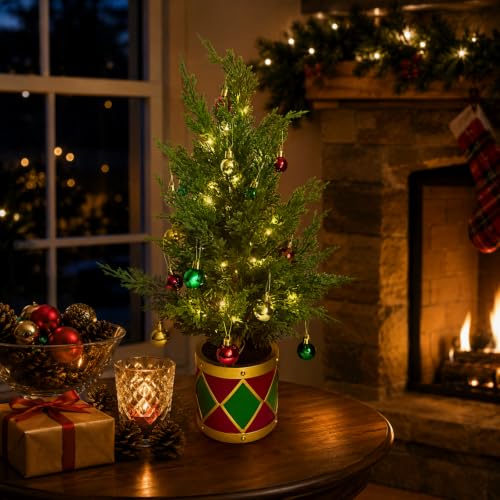 Lighted Tabletop Christmas Tree with Timer, 50 LEDs, Ornaments, 22 Inch