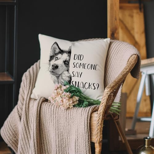 Husky Dog Throw Pillow Cover - Cute Snacks Design, 18x18in