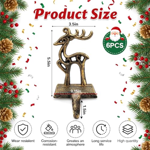 Reindeer Christmas Stocking Holders Set - Heavy Duty Cast Iron Mantel Hooks - Rustic Holiday Home Decor