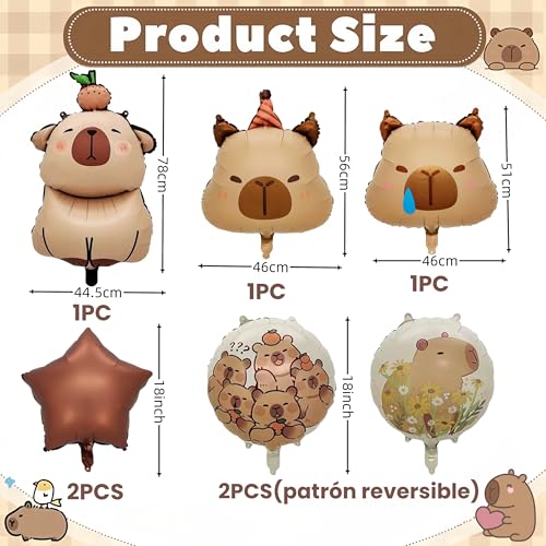 7PCS 24-Inch Capybara Foil Balloon Set for Birthday Party Decorations