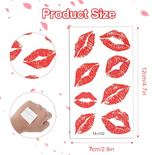 Lip Tattoo Stickers 80pcs - Waterproof Red Fake Kiss Tattoos