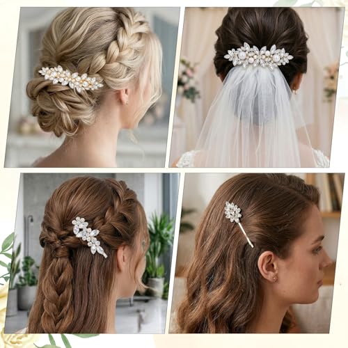 Nogeqi 4 Pcs Rhinestone Hair Clips Crystal Wedding Barrettes