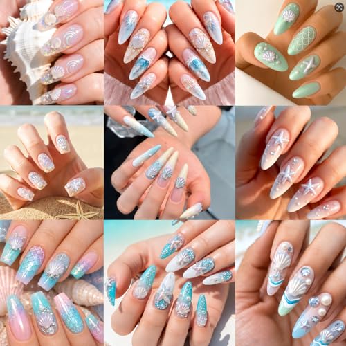3D Ocean Nail Art Charms Set - Starfish Seashell Resin Gems for Summer Beach Manicure DIY Crafts