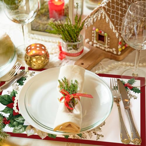 Christmas Paper Placemats 50 Pack Red Green Poinsettia Holiday Table Decor