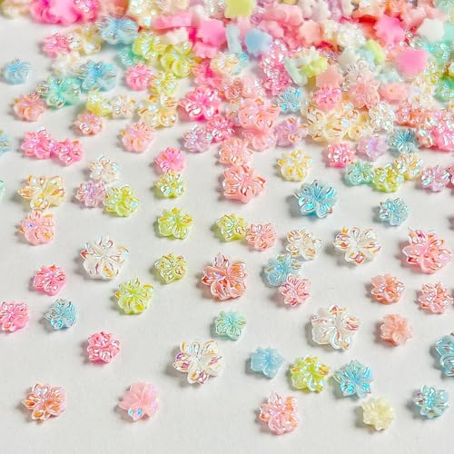 CnSybaris 300 Pcs 3D Flower Nail Charms Colorful Hibiscus Floral Gems