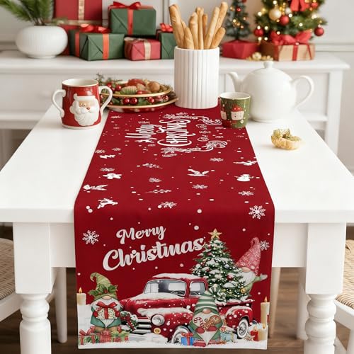 Christmas Linen Table Runner 13x70 Inch with Festive Pattern for Holiday Dining
