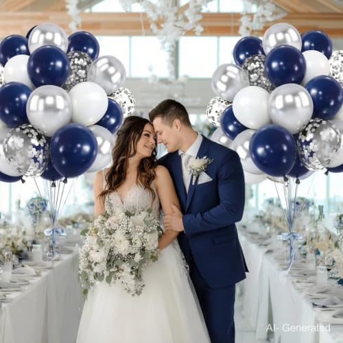 Navy Blue Silver Balloon Kit - 50pcs 12" Latex Balloons for Parties