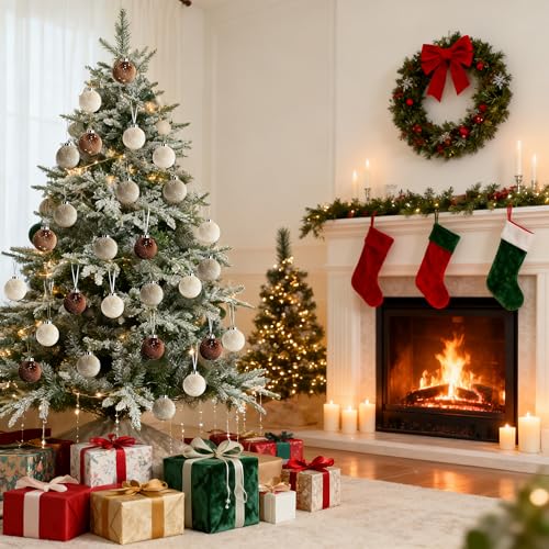 Upgraded Brown Velvet Christmas Tree Ornaments 15 pcs - Shatterproof Holiday Decor