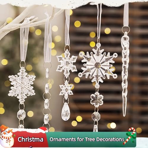 Acrylic Christmas Ornaments Set of 10 - Snowflake & Icicle Decor