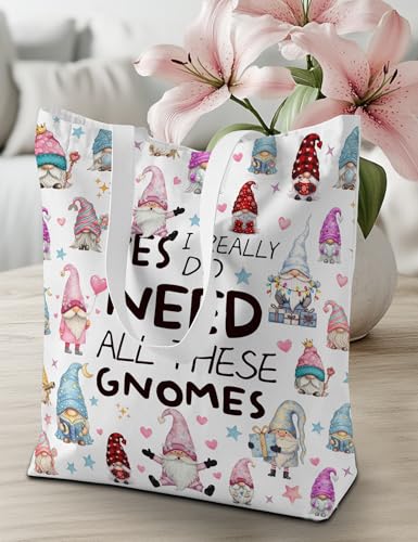 Gnome Canvas Tote Bag for Women - Reusable Cute Gnome Lover Shopping Bag