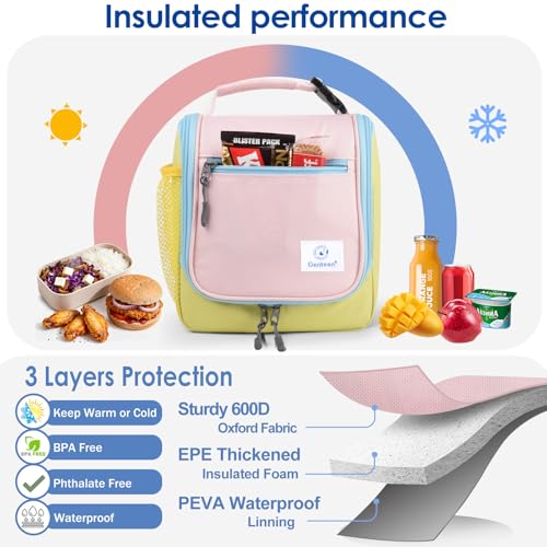 Genteen Kids Insulated Lunch Box - Compact & Easy-Clean, Yellow Blue