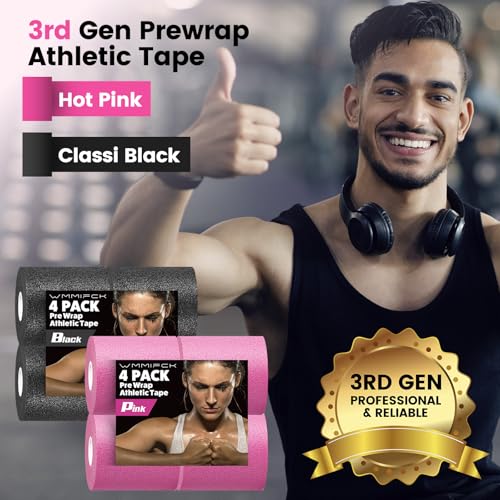 3rd Gen Hot Pink Pre Wrap Athletic, 4 Pack Prewrap Athletic Tape for Hair Soccer, Sports Pre-Wrap Headbands Foam Underwrap Bandage