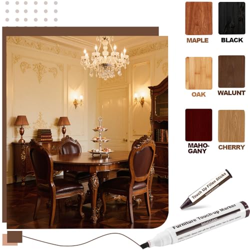 LHAVEN Furniture Repair Kit - 6 Color Wood Markers & Wax Sticks Set