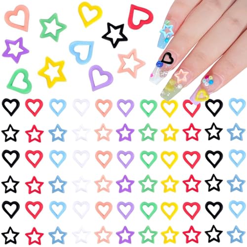 Kachimoo Kawaii Nail Charms 200 PCS Colorful Resin Heart and Star Gems