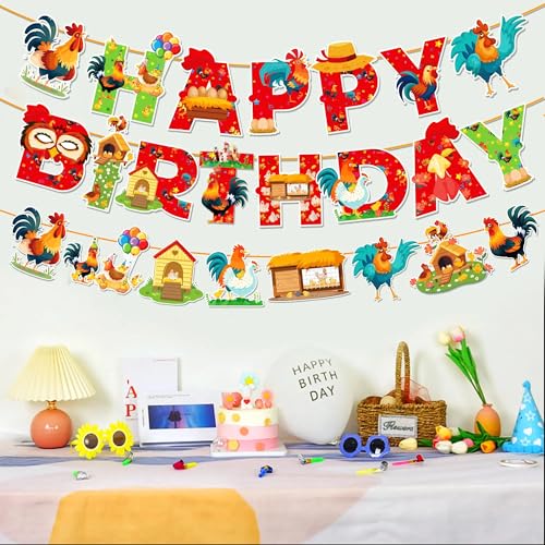 Chicken Happy Birthday Banner - Farm Theme Party Decorations