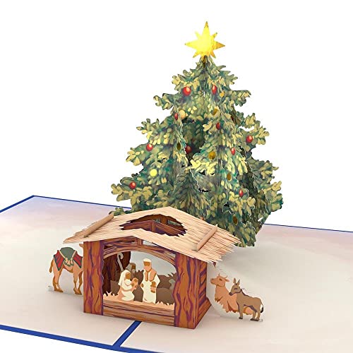 Nativity Christmas Tree Pop-Up Card for Holidays - 3D Greeting Card for Her & Him