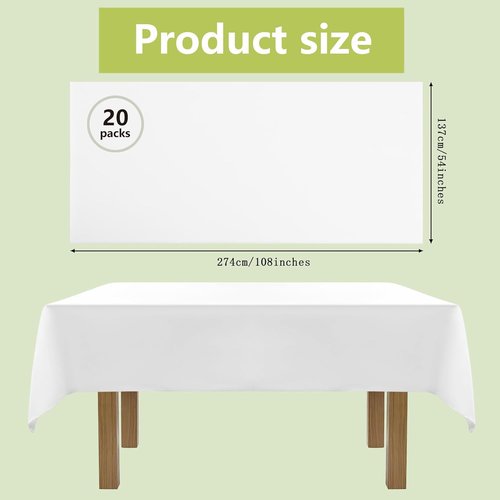 20 Pack Disposable Plastic Tablecloths by [Brand Name] - Waterproof White Rectangular Covers, 54 x 108 Inch for Weddings & Parties