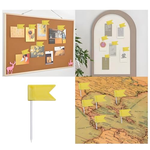 50 Yellow Flag Decorative Push Pins for Office & Travel Maps