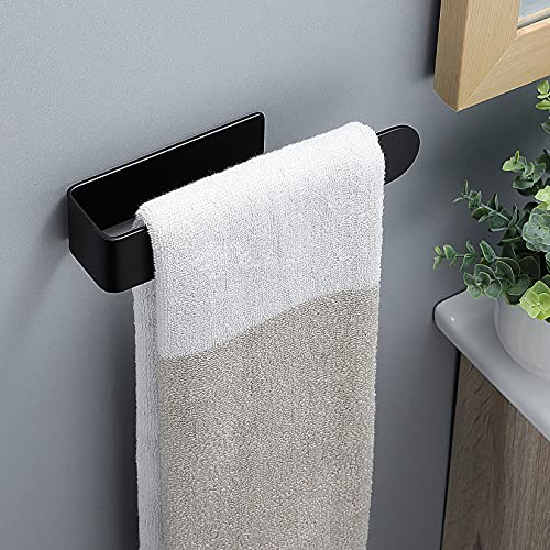 Taozun 8-inch Black Hand Towel Holder - Stainless Steel Self-Adhesive Bar