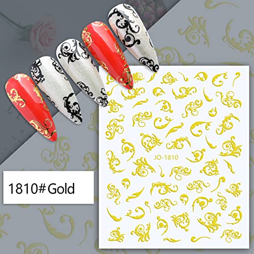 Vezocim Gold Leaf Nail Art Stickers - 6 Sheets 3D Holographic Vine Decals