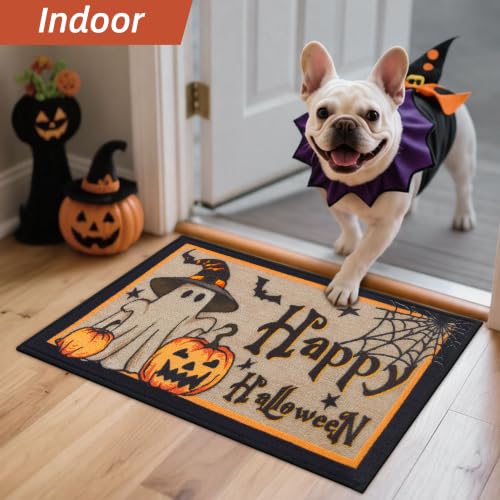 Happy Halloween Door Mat 17"x30" with Cute Ghost Design