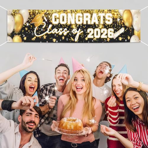 Class of 2026 Graduation Banner Backdrop Gold Party Supplies