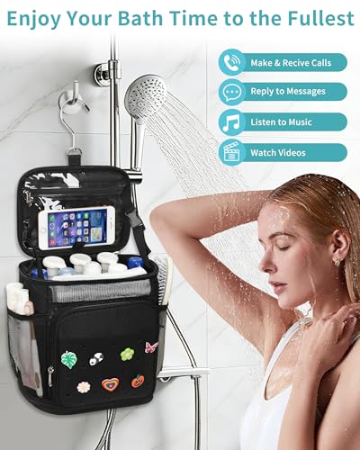 Onemoky Portable Hanging Shower Caddy - Mesh Toiletry Bag, Medium Black
