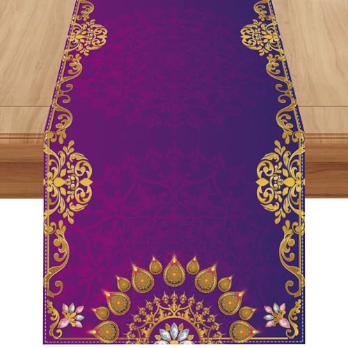 Diwali Table Runner - Indian Deepavali Decorations for Home Decor, 13 x 90 inches