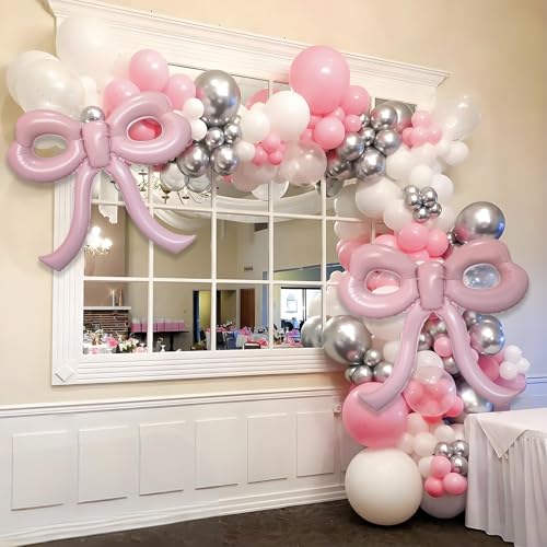 4 Giant Light Pink Bow Balloons for Girls' Party Decor