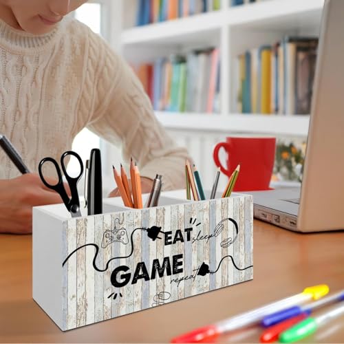 Wooden Desk Organizer with 3 Compartments for Pens & Accessories