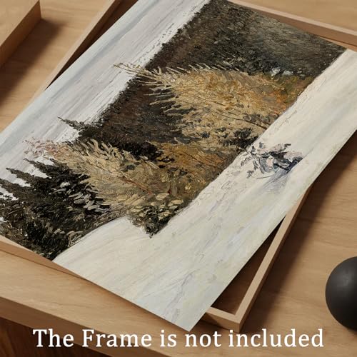 Vintage Christmas Wall Art Print - Rustic Winter Landscape Oil Painting (8" x 10", Unframed)