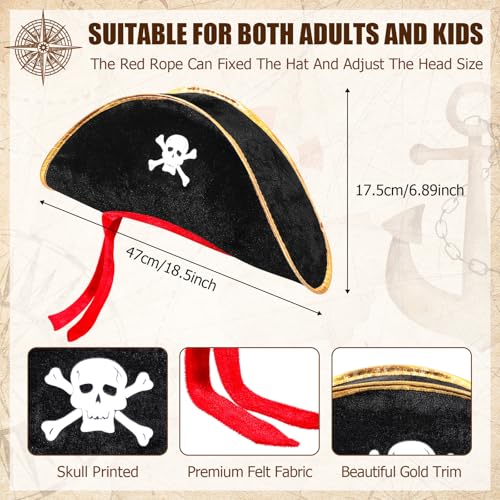 Hsei Pirate Hat for Adults - Captain Cap with Skull Print