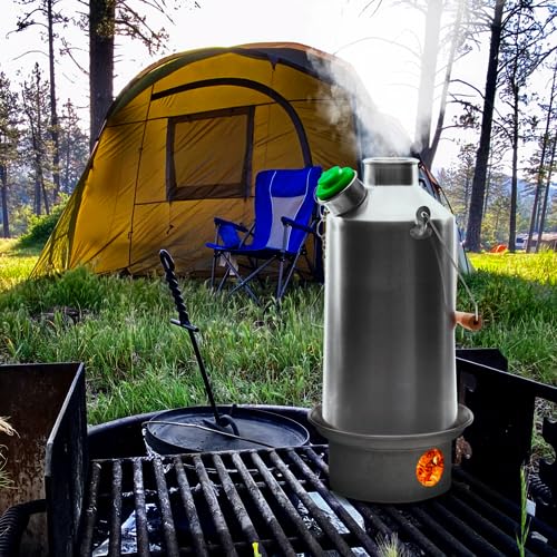 'Base Camp' Kelly Kettle® 54fl.oz | Stainless Steel | Whistles When Boiled | Kettle & Camp Stove in one | Ultra-fast | Wood Fuelled | NO Batteries/Gas | Camping, Fishing, Scouts, Picnics, Emergencies