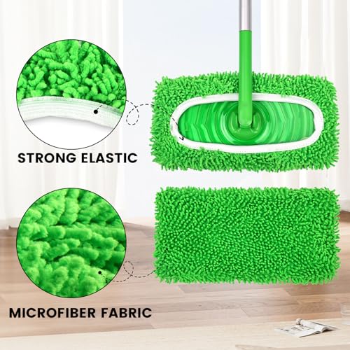 6 Pack Green Reusable Microfiber Mop Pads for Sweeper Mop