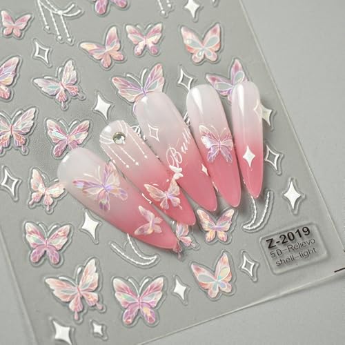 5D Embossed Butterfly Nail Art Stickers Pink Spring Manicure Decals