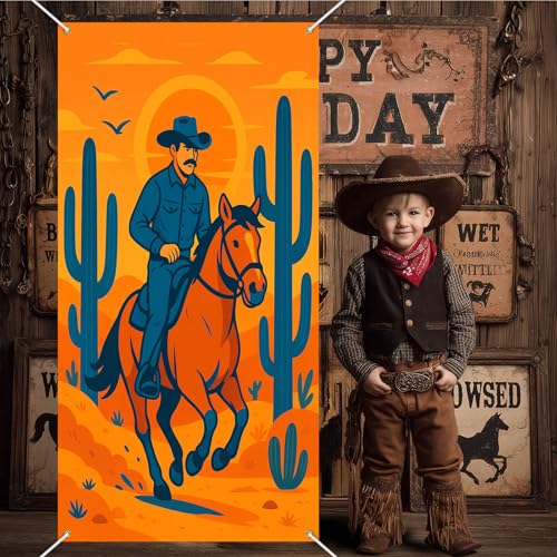 BlissYard Western Door Cover 35x71 Inch Cowboy Party Backdrop