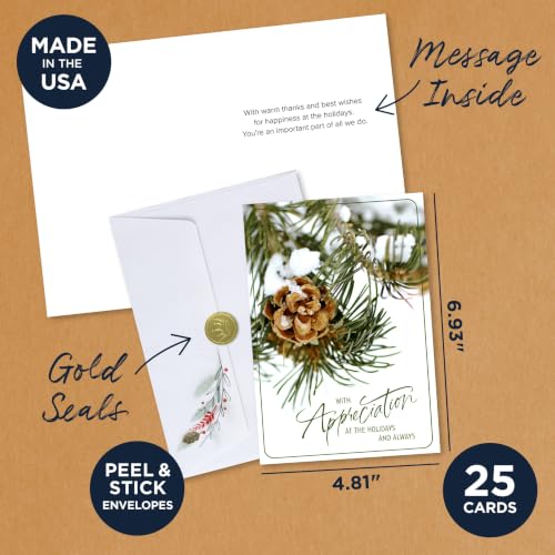 Business Holiday Greeting Cards with Pinecone Design - Pack of 25
