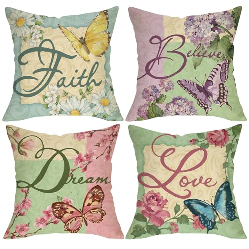 Spring Summer Inspirational Floral Decorative Throw Pillow Covers |