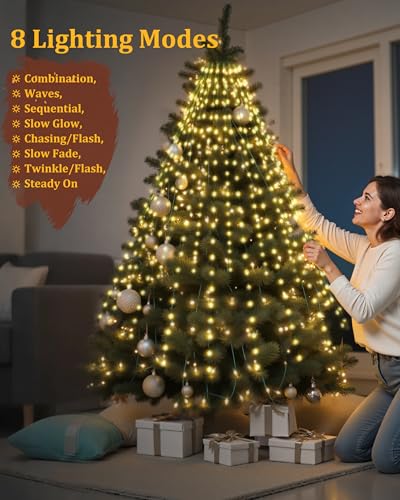 Warm White 400 LED Christmas Tree Lights with 8 Modes & Timer - Outdoor Holiday Decor