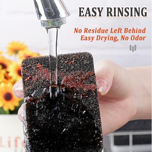 Taeku Natural Cellulose Kitchen Sponges - 6 Pack Heavy Duty Scrub - Black