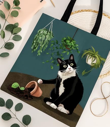 Gardeners Cat Canvas Tote Bag for Women - Reusable Shopping & Travel Bag