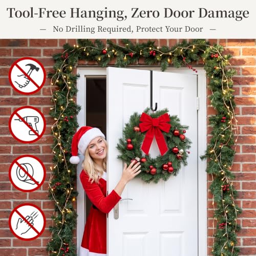 Slim Over The Door Wreath Hanger 12 Inch Black - 2 Pack, 1cm Width
