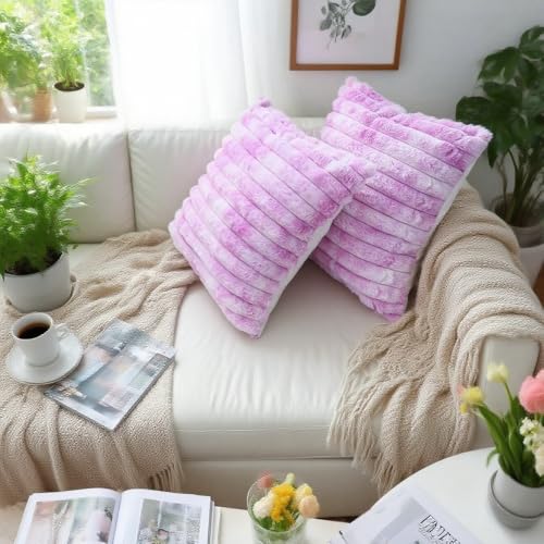 Plush Striped Throw Pillow Covers - Tie Dye Purple, 18x18" (Set of 2)
