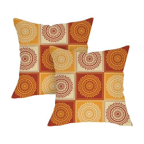 Fjfz Boho Mandala Throw Pillow Covers, 18x18 Set of 2 Cotton Linen